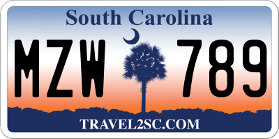 SC license plate MZW789