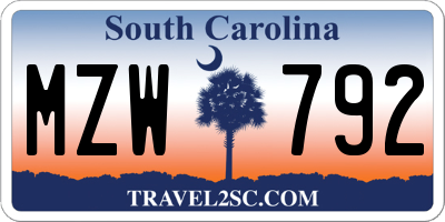 SC license plate MZW792