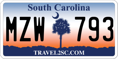 SC license plate MZW793