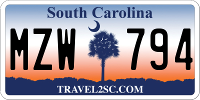 SC license plate MZW794