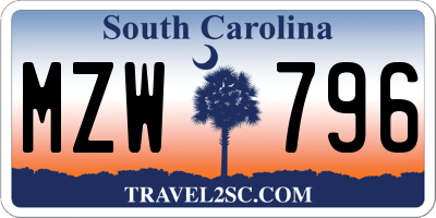 SC license plate MZW796