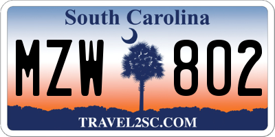 SC license plate MZW802