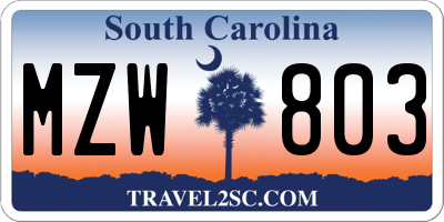 SC license plate MZW803