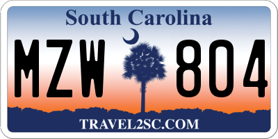 SC license plate MZW804