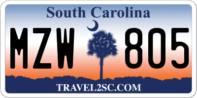 SC license plate MZW805