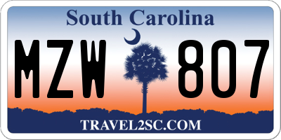 SC license plate MZW807