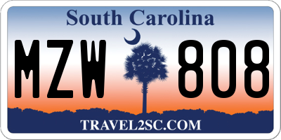 SC license plate MZW808