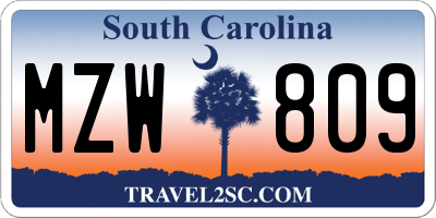 SC license plate MZW809
