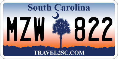 SC license plate MZW822