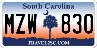 SC license plate MZW830