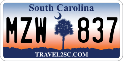 SC license plate MZW837