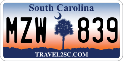 SC license plate MZW839