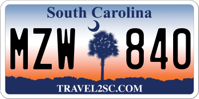 SC license plate MZW840