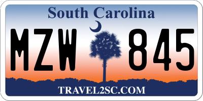 SC license plate MZW845