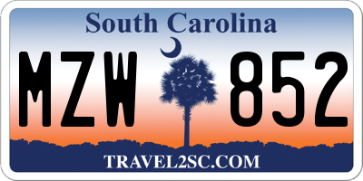 SC license plate MZW852