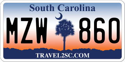 SC license plate MZW860