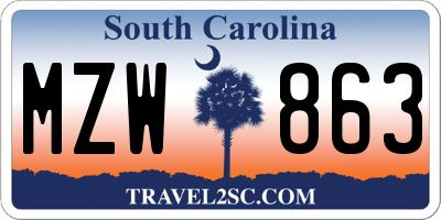 SC license plate MZW863