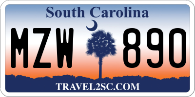 SC license plate MZW890