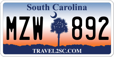 SC license plate MZW892