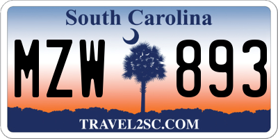 SC license plate MZW893