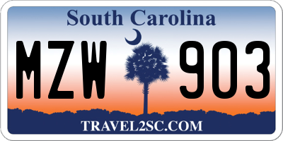 SC license plate MZW903