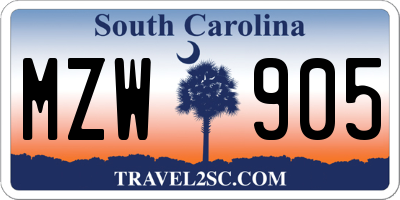SC license plate MZW905