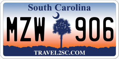 SC license plate MZW906