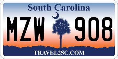 SC license plate MZW908