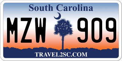 SC license plate MZW909
