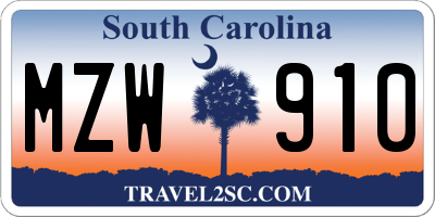 SC license plate MZW910