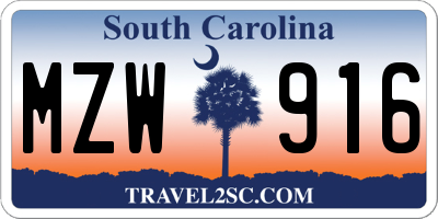 SC license plate MZW916
