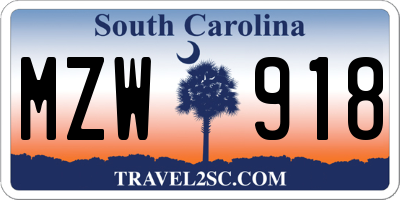 SC license plate MZW918