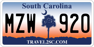 SC license plate MZW920