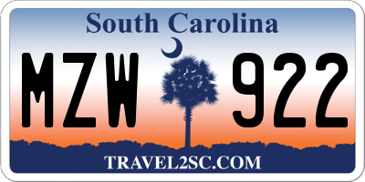 SC license plate MZW922