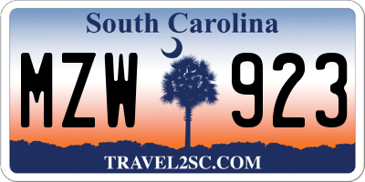SC license plate MZW923