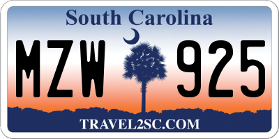 SC license plate MZW925