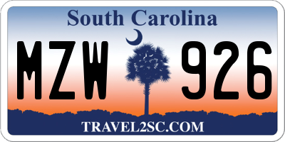 SC license plate MZW926