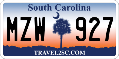 SC license plate MZW927