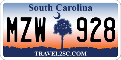 SC license plate MZW928