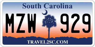 SC license plate MZW929