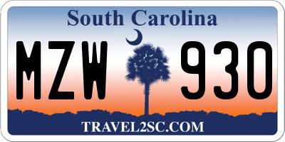 SC license plate MZW930