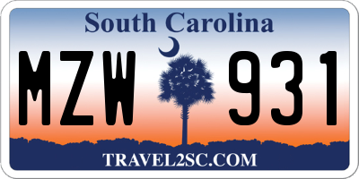 SC license plate MZW931
