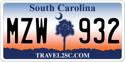 SC license plate MZW932