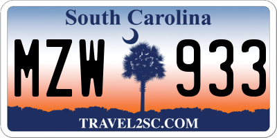 SC license plate MZW933