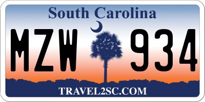 SC license plate MZW934