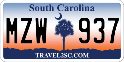 SC license plate MZW937