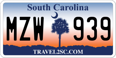 SC license plate MZW939