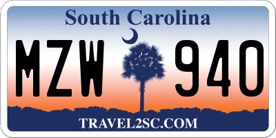 SC license plate MZW940