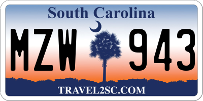 SC license plate MZW943