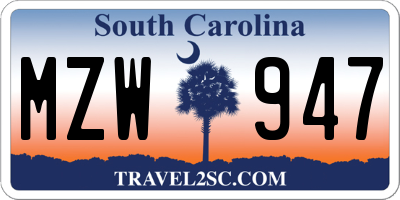 SC license plate MZW947